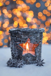 Natural outdoor advent decoration with snow