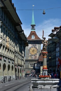 Fountain figure and time bell tower