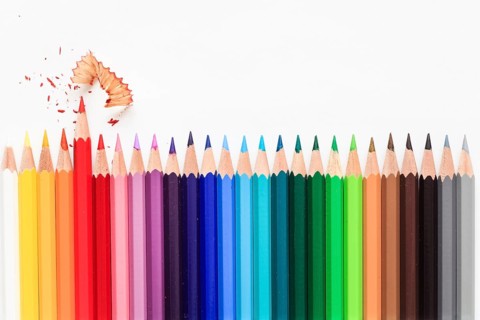 Colored pencil line on white background