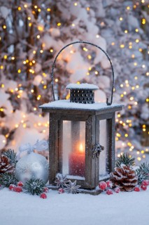 Lantern with outdoor Christmas decoration