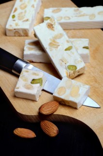 Nougat de Montelimar with knife