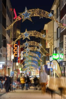 Pedestrian zone Limbecker Strasse with Christmas decoration