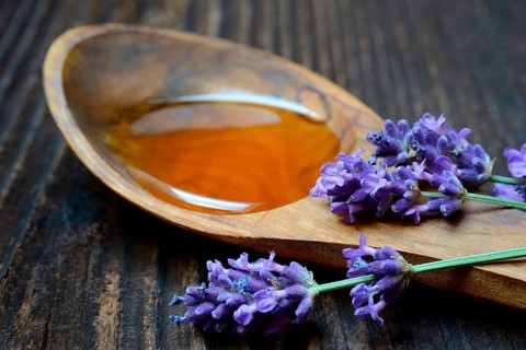 Lavender honey and lavender flowers