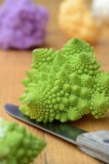 Romanesco cabbage with knife