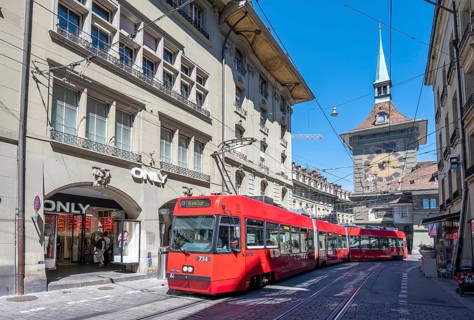 Tram driving in Bern old town