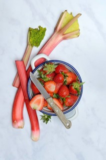 Strawberries in skin and rhubarb