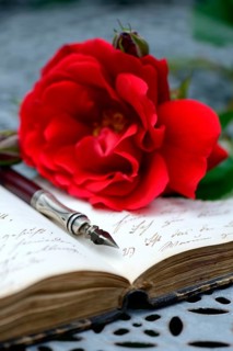 Penholder on book with old writing