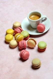 Luxemburgerli confectionery and cup of coffee