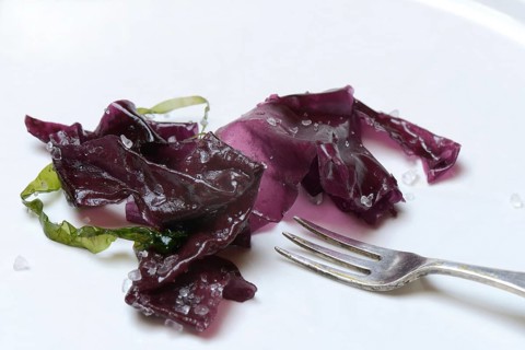 Red alga with sea salt and fork