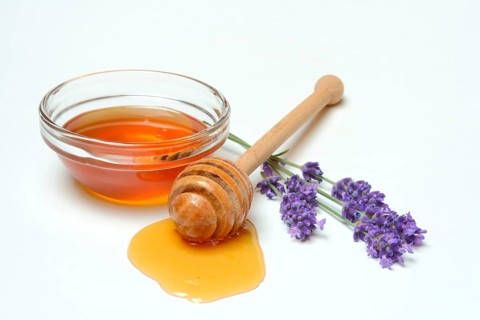 Lavender honey and lavender flowers