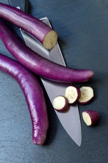 Japanese eggplant with knife