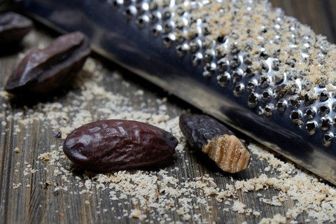 Tonka beans with nutmeg grater
