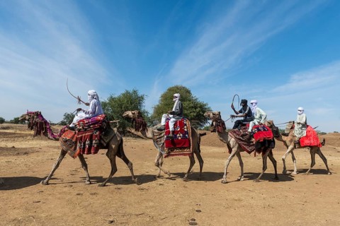 Colourful camel riders at a Tribal festival