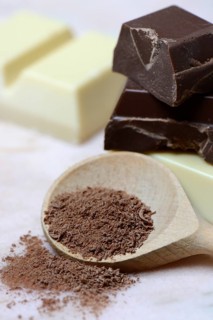 Grated chocolate blocks in cooking spoon