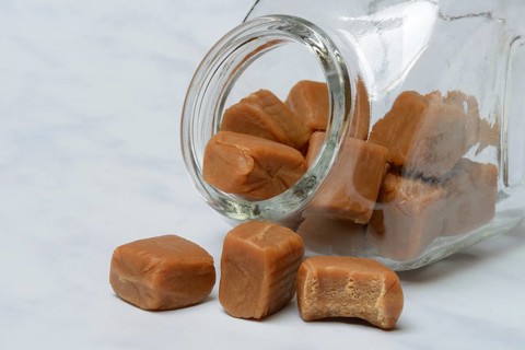 English fudges in glass jar