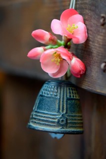 Bell with flower of an ornamental quince