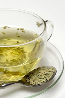 Fennel tea in cup and fennel seeds in spoon