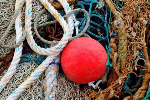 Ship ropes and fishing nets with floating ball