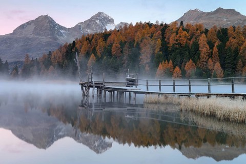 Morning atmosphere at Lake Staz near St. Moritz