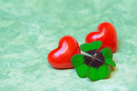 Lucky Clover and red hearts