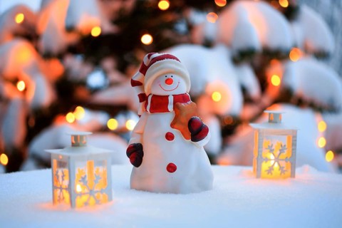 Atmospheric outdoor Christmas decoration with snowman