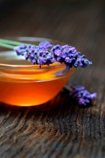 Lavender honey and lavender flowers