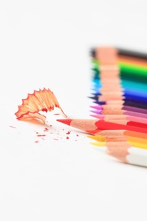 Colored pencil line on white background
