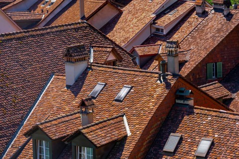 Angled house roofs