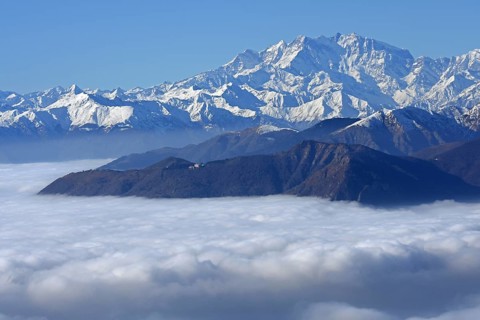 Monte Rosa massif rises above sea of clouds