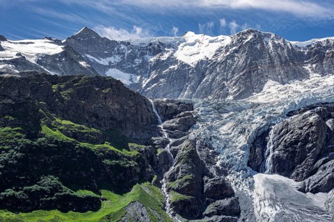 Glacier Grindelwald-Fieschergletscher and summit of Walcherhorn