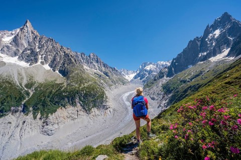 Climber on hiking trail