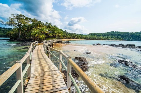 Long wooden pier in the Bom Bom Resort