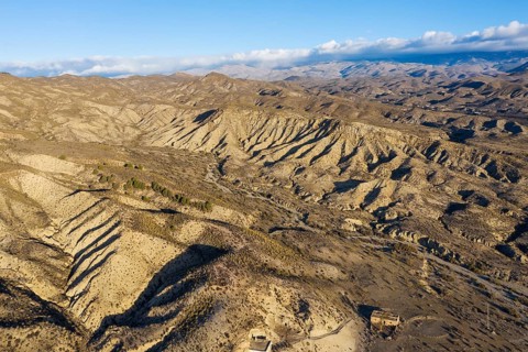 Bare ridges of eroded sandstone in the Tabernas Desert