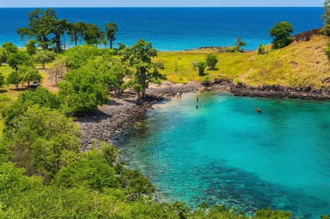 The turquoise waters of Lagoa Azul in northern Sao Tome