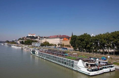 Cruise ship pier with view to Bratislava Castle