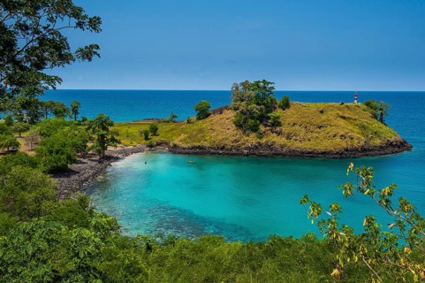 The turquoise waters of Lagoa Azul in northern Sao Tome