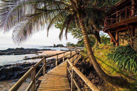 Long wooden pier in the Bom Bom Resort