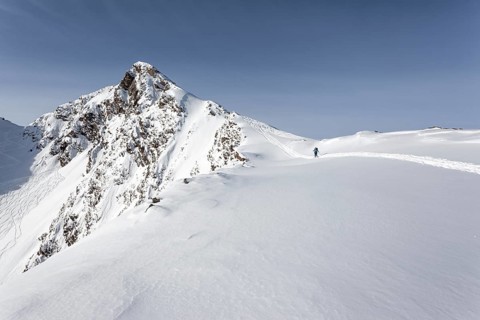 Ski tourer with ascent track