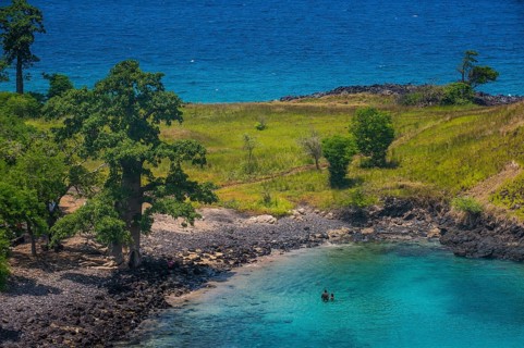 The turquoise waters of Lagoa Azul in northern Sao Tome