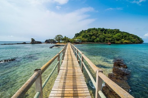 Long wooden pier in the Bom Bom Resort