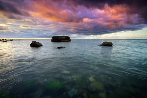 Dramatic clouds at sunrise at the Baltic Sea
