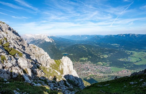 View of Isar valley with village Mittenwald