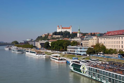 Cruise ship pier with view to Bratislava Castle