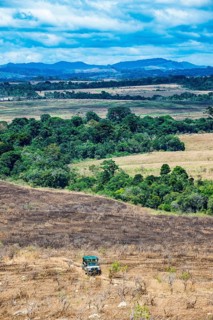 Tourist jeep driving through the savannah of the Unesco world heritage sight