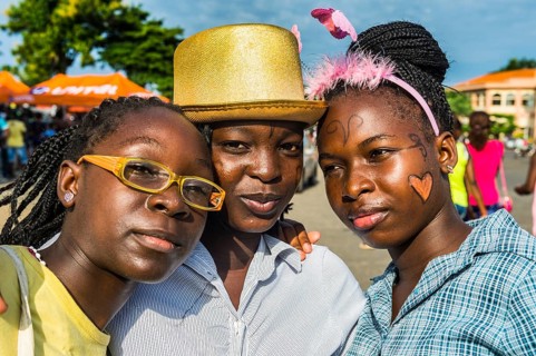 Friendly girls at the Carneval in the town of Sao Tome