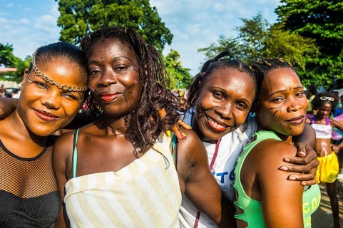 Girls posing at the Carneval in the town of Sao Tome