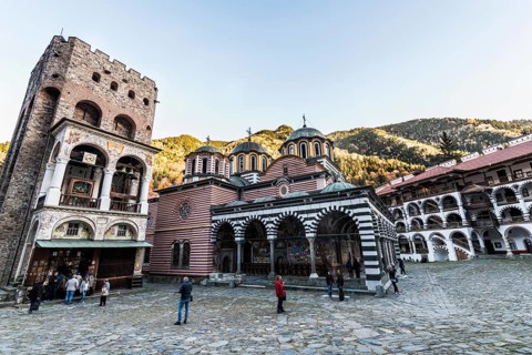The interior of the monastery with the Tower of Hrelyu visible