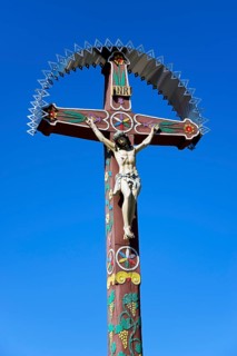 Typical colourful wooden cross at the cemetery