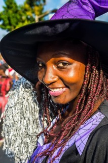 Girl posing at the Carneval in the town of Sao Tome