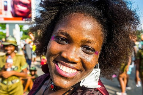 Girl posing at the Carneval in the town of Sao Tome